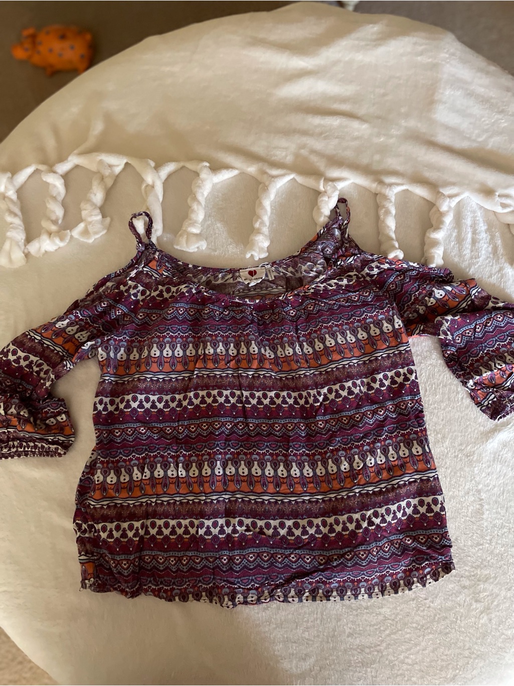 One Clothing Burgundy And Orange Boho Cold-Shoulder Camisole Size Large
